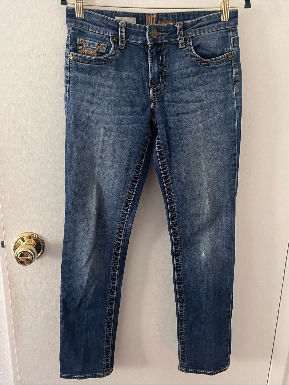 KUT From the Kloth Stevie Straight Leg Blue Jeans Embroidered Pockets Size 6